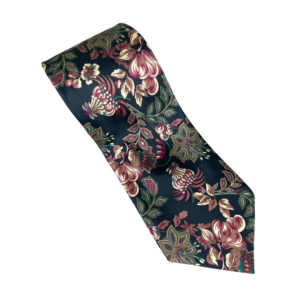 vtg Surrey Mens Tie Navy Blue Floral Paisley 100% Silk USA Italian Fabric 55.5X4
